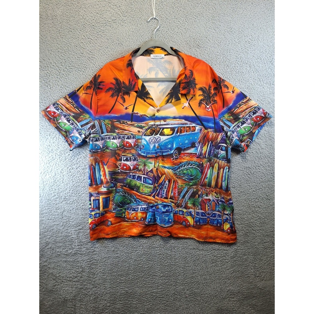 Hawalili Button Up Shirt Mens 2XL Multicolor Graphic Surf‎ Beach Tropical Collar